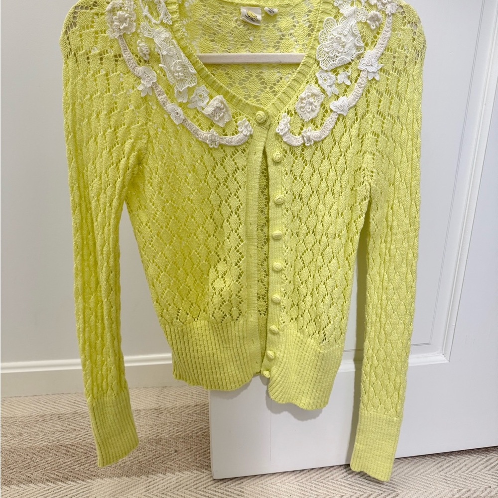 Lace-Trimmed Yellow Sweater